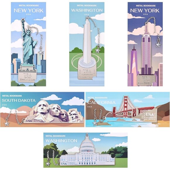 6 Pcs Silver Metal Bookmarks, Elegant Statue of Liberty America Famous Landmark - Picture 8 of 9